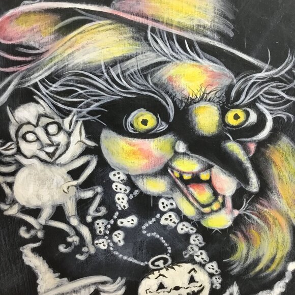 VTG Hand-Painted Wooden Halloween Candy Dish Spooky Hands Witch Cat Frog Pumpkin - Picture 3 of 10